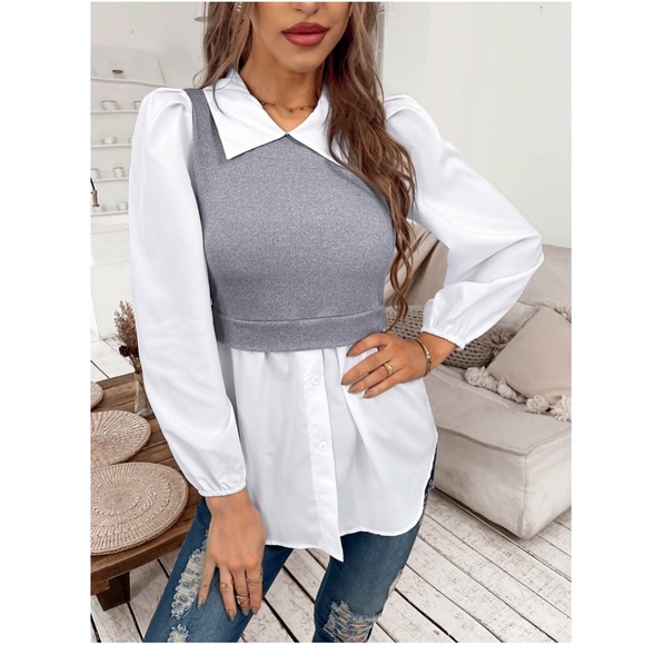 2 in 1 Grey Knit Vest on White Button Down Shirt - Picture 6 of 10